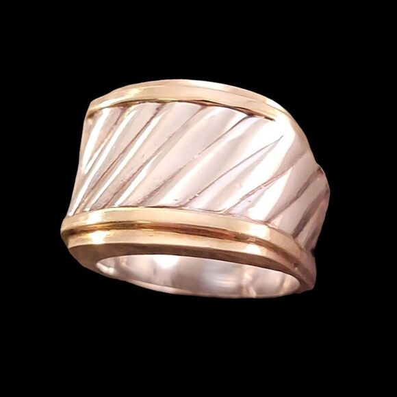 David Yurman 14k & Sterling Ribbed Cigar Band Ring - Picture 2 of 14